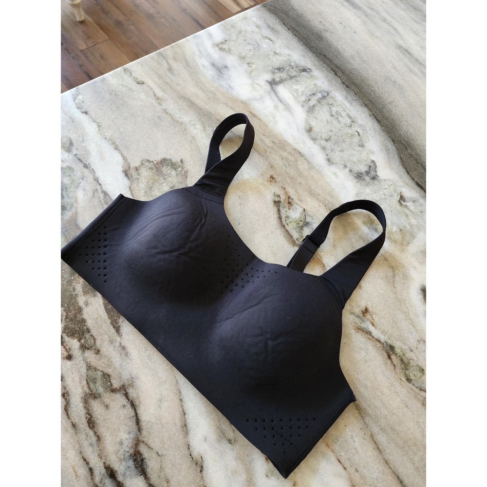 Move Theology Black Wireless Sports Bra Laser Cut Perforated Adjustable Straps S